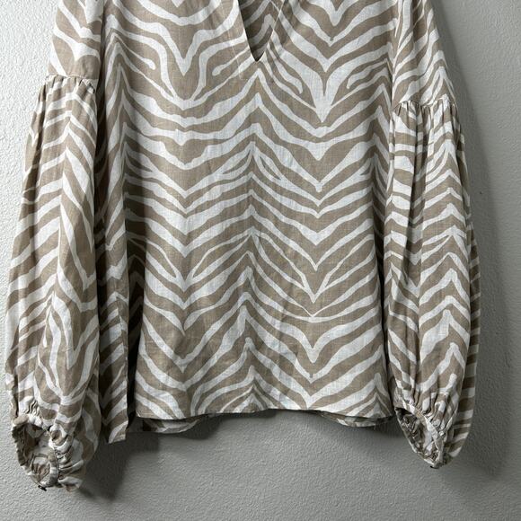 Lafayette 148 Elina Zebra Stripe Linen Blouse Taupe Multi Size XL - Picture 4 of 10